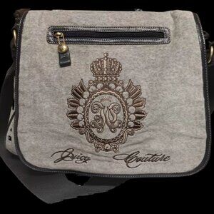 Y2K Juicy Couture messenger /laptop Bag Grey and Hot Pink velour bag